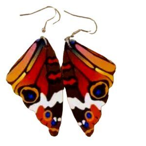 Butterfly Wing Dangle Earrings,  Black, Orange, Yellow, and White